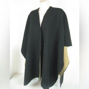 WOOLRICH Black/Tan Fleece REVERSIBLE Wrap SHAWL Warm Thicker Cozy Women One Size